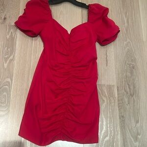 Amanda Uprichard Skylark Dress red scarlet front  & sleeve ruching mini dress S
